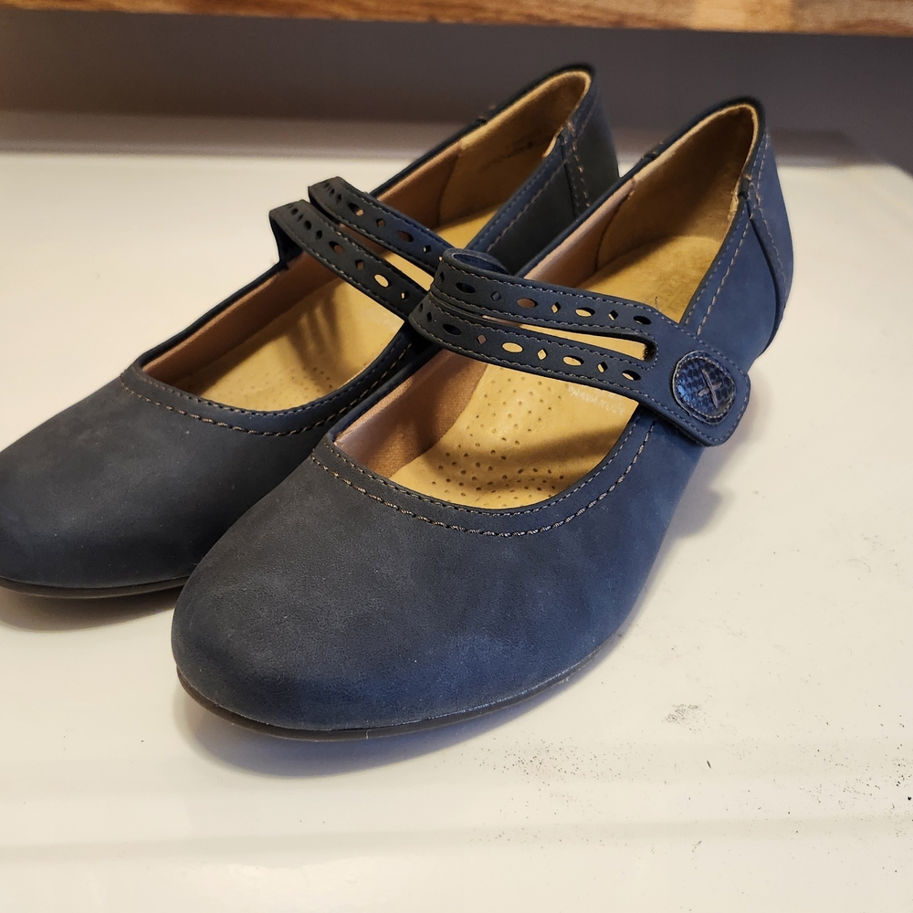 Blue Mary Jane Suede Shoes with Buckle Strap